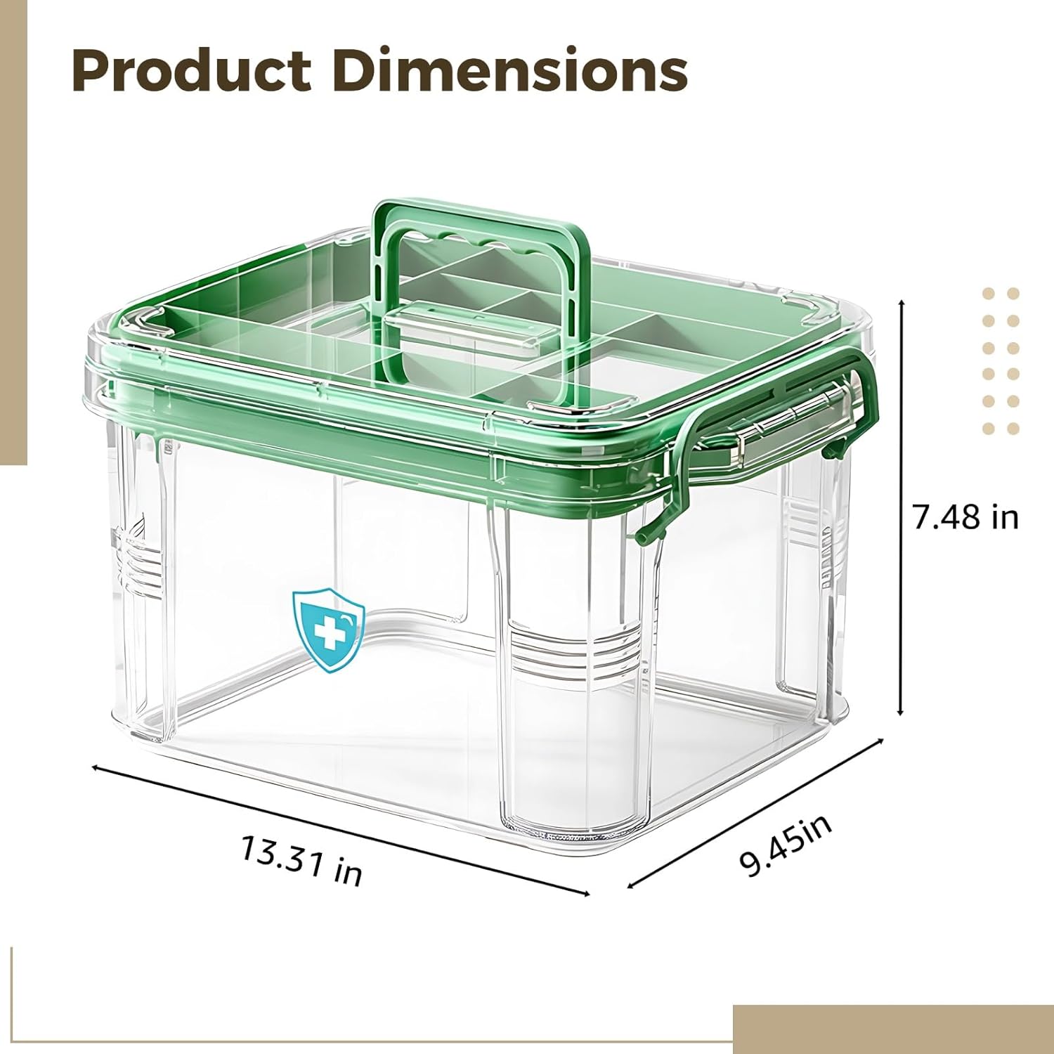 Varku Clear Medicine Storage Box, Large 13.3 x 9.4 x 7.5 in First Aid Organizer Box with Buckle, Handle and 2-Layer Design, Portable Medical Storage for Family Use