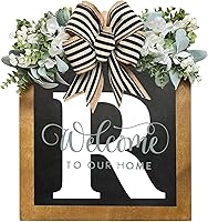 Vista 22 de Letrero de bienvenida personalizado de apellido de 16 pulgadas, coronas de puerta para puerta delantera exterior, corona de primavera