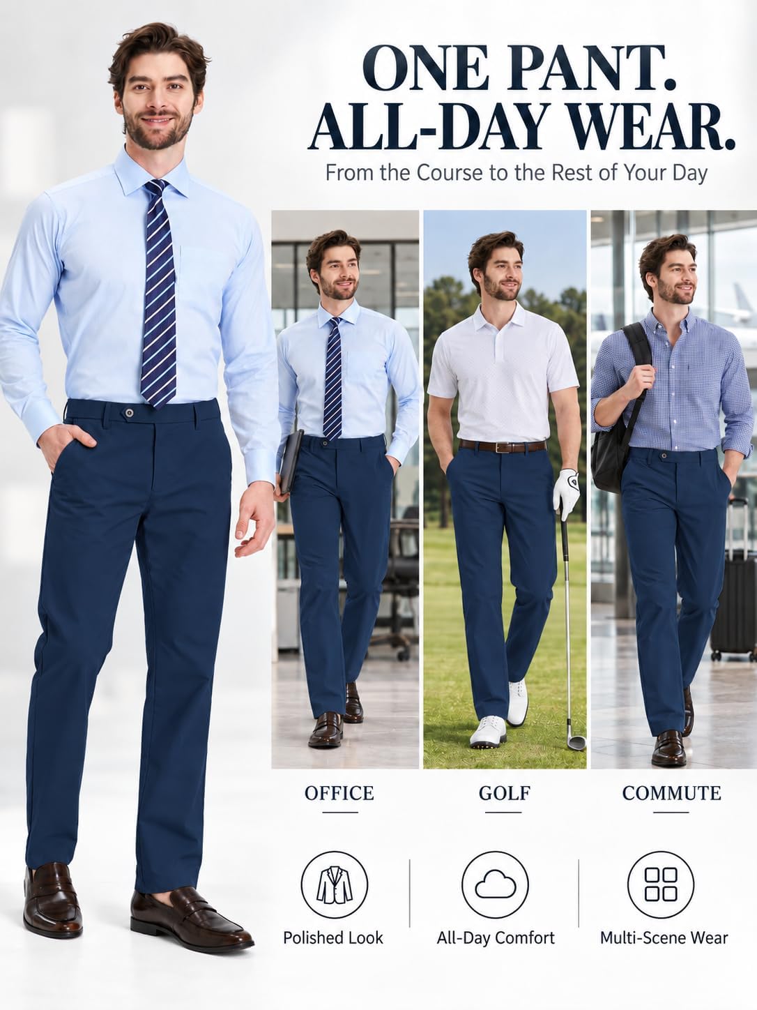 Men's Golf Pants All-Day Stretch Chinos Water-Resistant Quick Dry