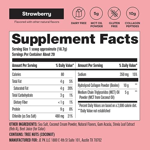 Miniatura 10 de Perfect Keto Proteína de colágeno en polvo con aceite MCT, alimentado con pasto, GF, suplemento múltiple, mejor para dietas cetogénicas, uso como