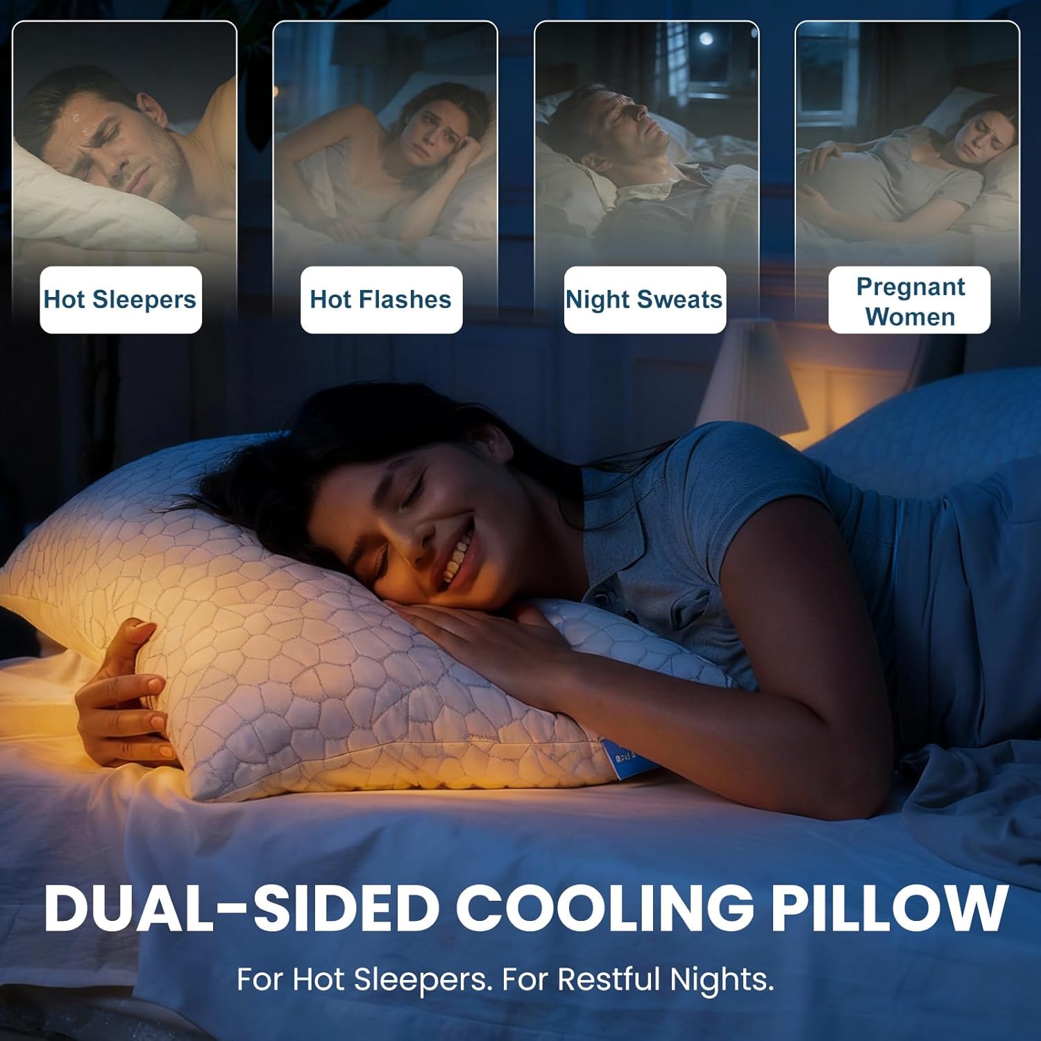 QUTOOL Double Sided Cooling Pillow for Hot Sleepers, Shredded Memory Foam Pillows Queen Size Set of 2, White