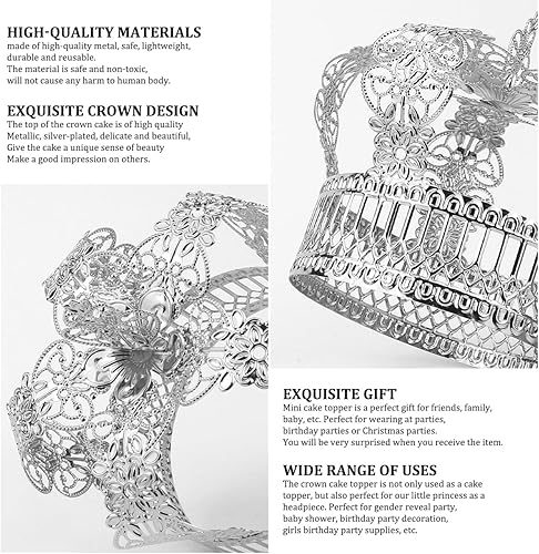 Miniatura 4 de Crown King - Decoración para tartas, postres, bodas, cumpleaños, temática de príncipe, suministros de fiesta de baby shower, color plateado