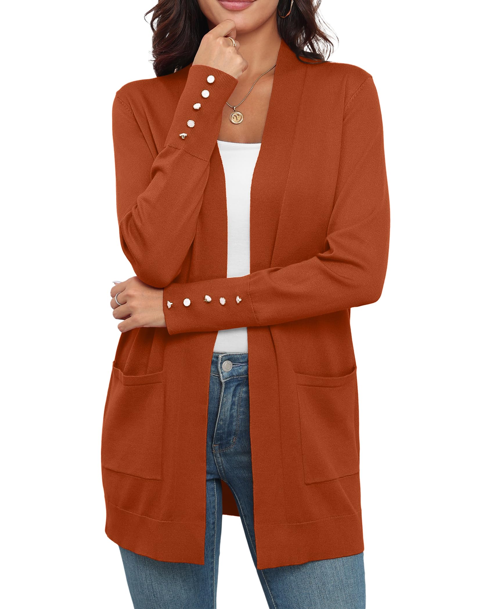 VIISHOW Women Cardigan Sweater Lightweight Open Front Long Sleeve Soft Fine Knit Casual Trendy Kimono Cardigans with Pockets