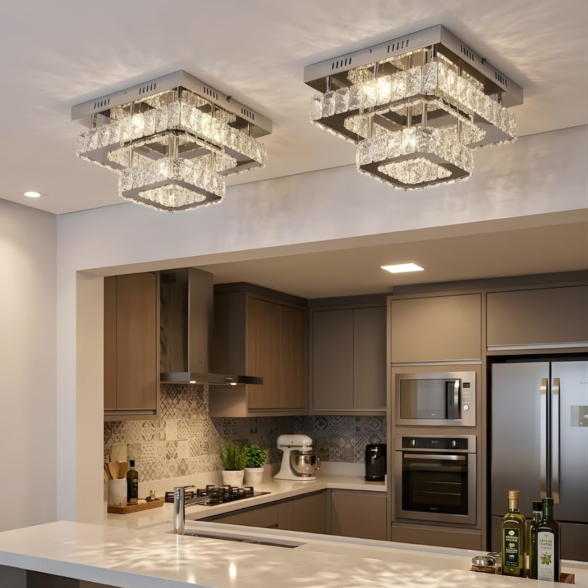 LUSTRE PLAFON QUADRADO CRISTAL INOX LED 36W 3EM1 BIVOLT LTX-007