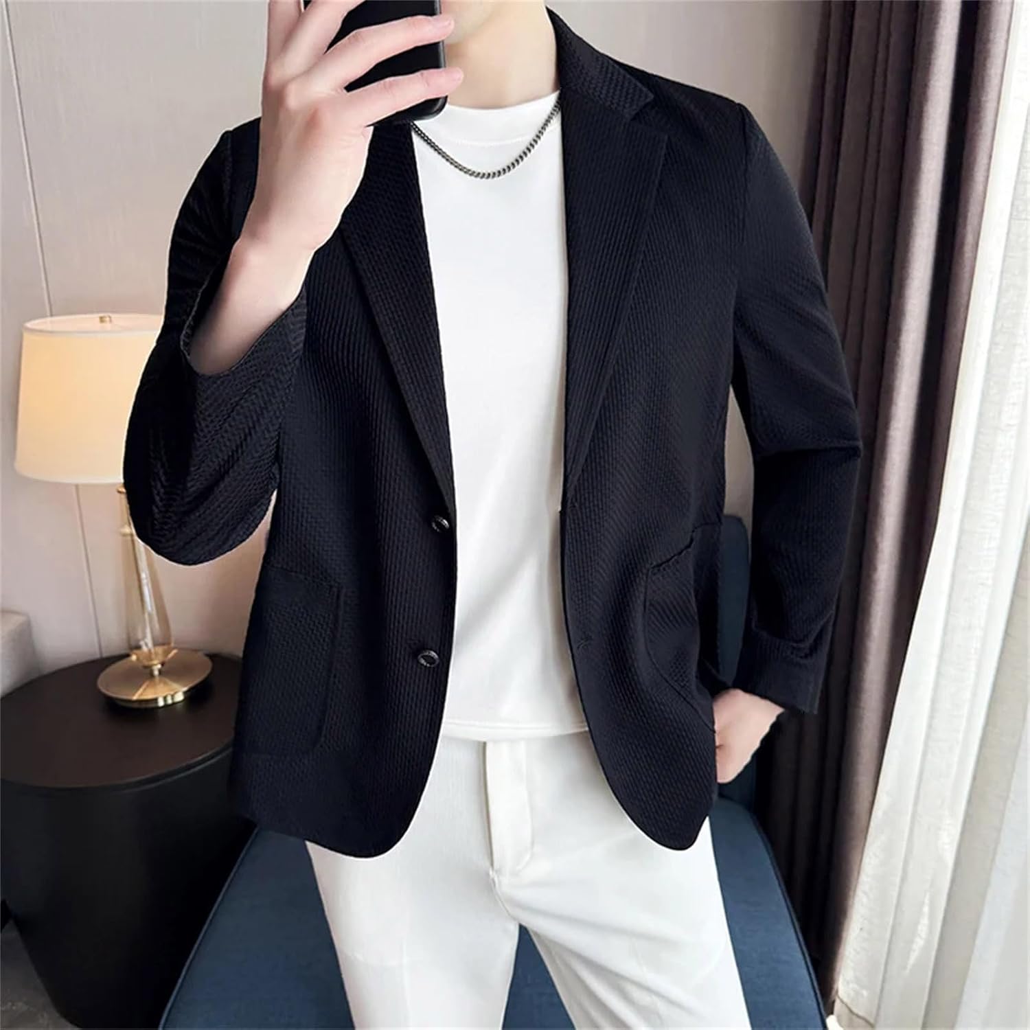 Mens Seamless Sunscreen Suit Jacket Breathable Unlined Blazer for Business Social