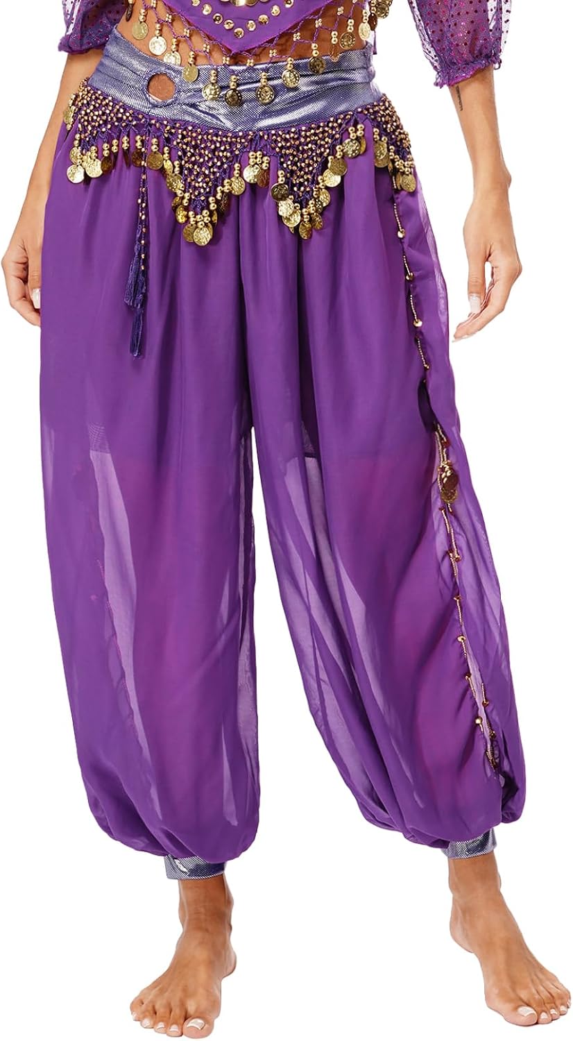 Women Belly Dance Costume Pants Sequin Shiny Harem Yoga Pants Bloomers Arabic Halloween Trousers