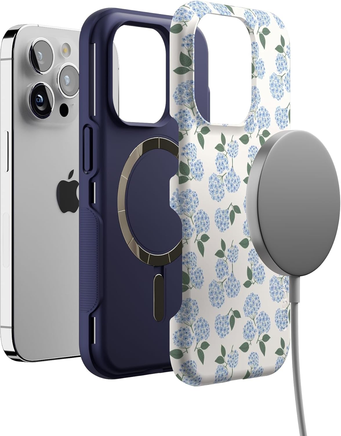 Casely iPhone 14 Pro Case | Nantucket Cottage | Blue Hydrangea | Bold Protective Design | Compatible with MagSafe - Image 4