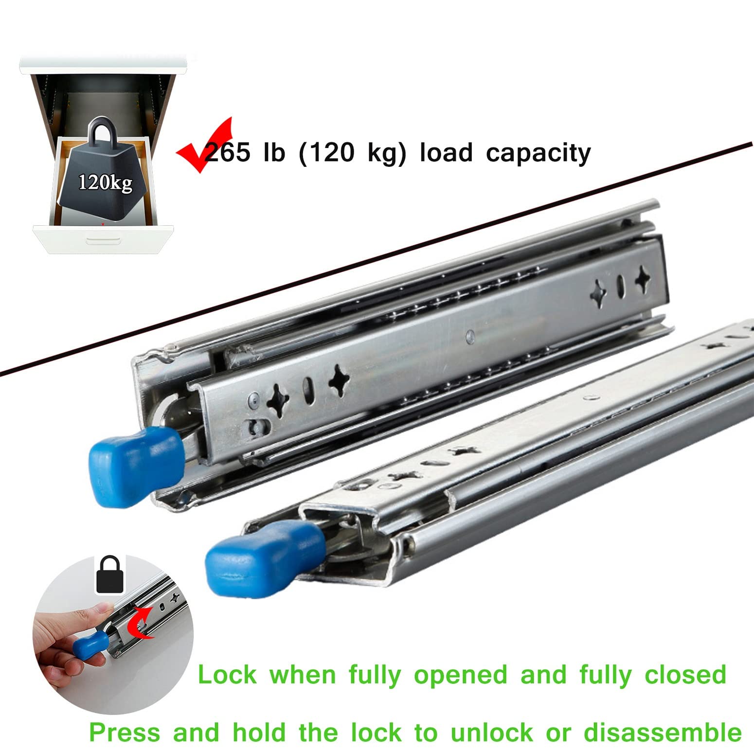 Wytrzymałe zdejmowane prowadnice do szuflad – 82–152 cm, pełne wysuwane, łożysko kulkowe, prowadnice do klawiatury, metalowe akcesoria do szuflad dla płynnej, niezawodnej pracy, 1 para