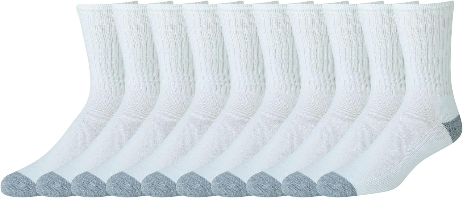 Amazon Essentials Men's Cushioned Moisture Wicking Cotton Crew Socks for Sports, 10 Pairs
