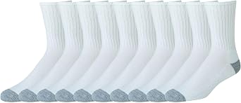 Amazon Essentials Men's Comfortable Durable Half-Cushioned Cotton Crew Sports Socks