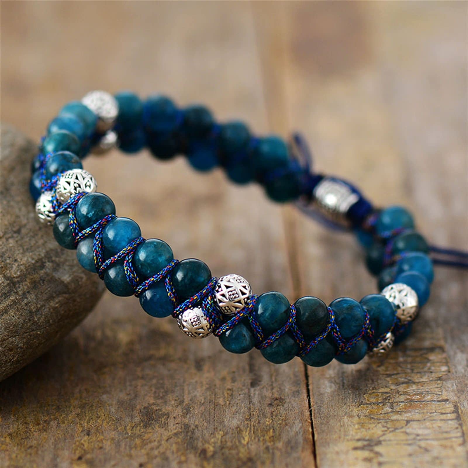 Pulsera de Piedra Natural Pulseras 6MM Apatita Amantes de la Amistad Trenzados Parejas Pulsera Brazaletes de macramé Pulsera Joyería Pulsera Joyería