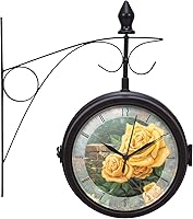 Vista 1 de Mark Feldstein & Associates Thomas Kinkade - Reloj y termómetro de estación de metal con rosa amarilla, 14 pulgadas