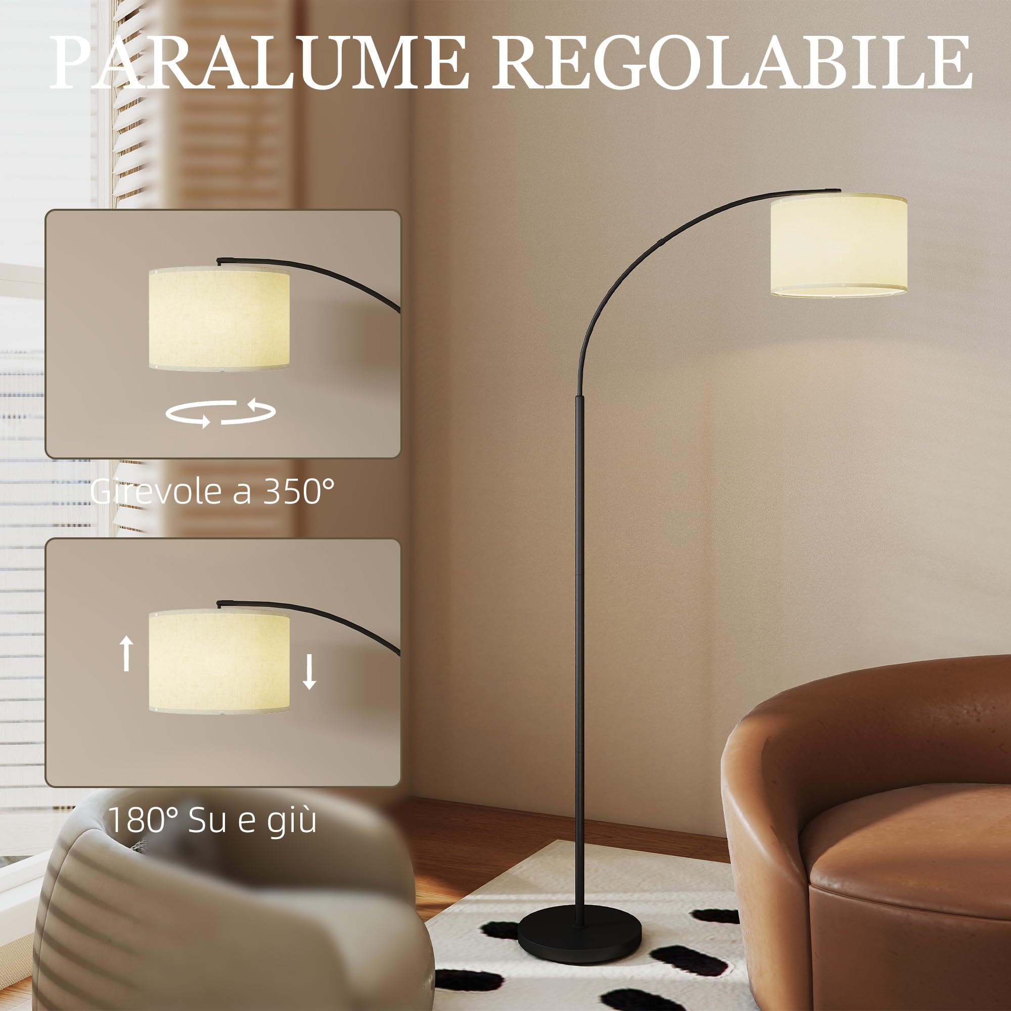 HOMCOM Lampada da Terra a LED Dimmerabile con Telecomando, Piantana Lampada con Luce Regolabile su 11 Colori di Temperatura e 11 Luminosità, Timer 60 Minuti, Paralume Girevole e Inclinabile, Nero