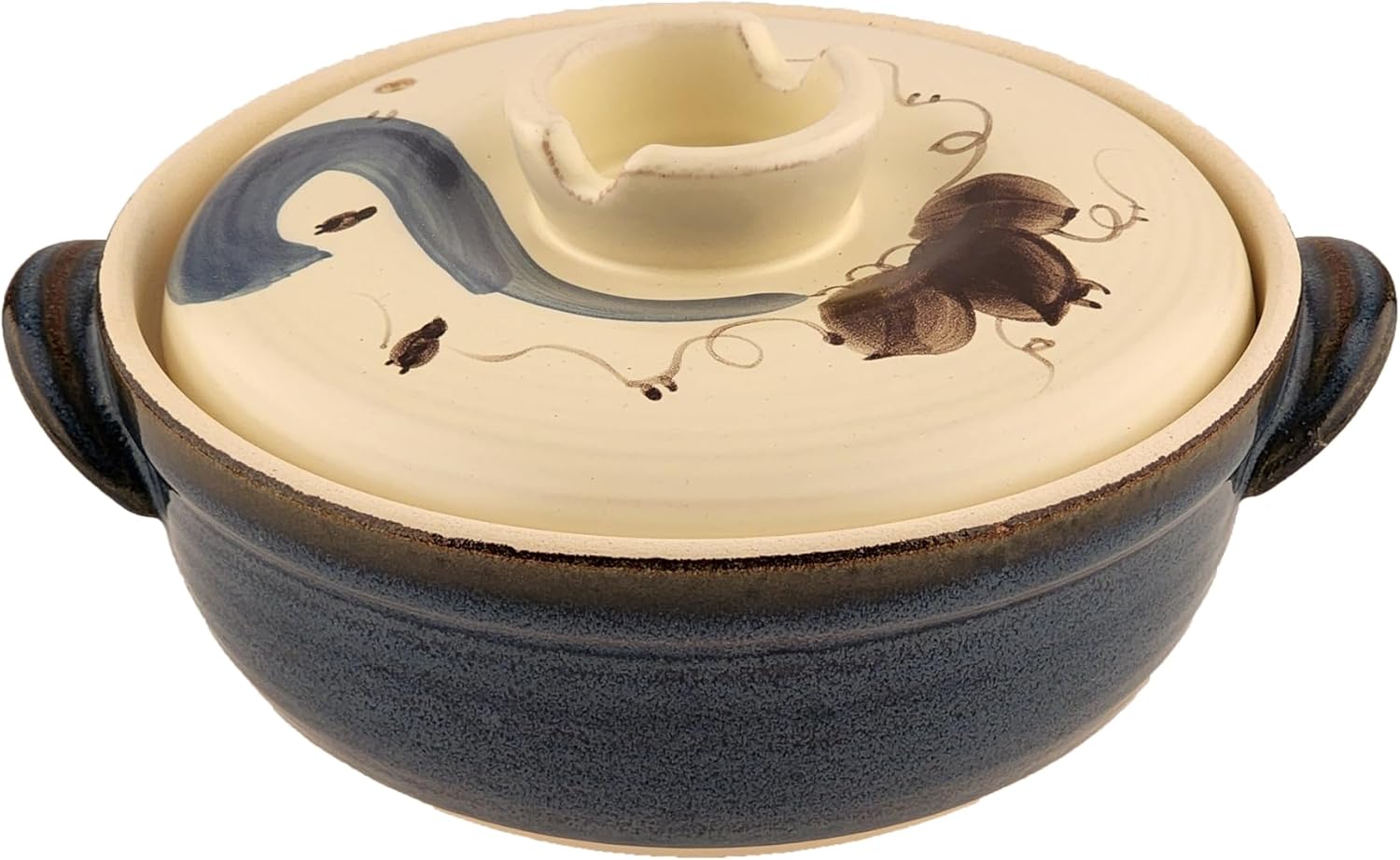 Ceramic/Clay Cooking Pot, Japanese Donabe, Chinese Ceramic/Casserole/Earthen Pot Cookware Stew Pot Stockpot with Lid Small Steam, Flower Pattern, 3.4QT