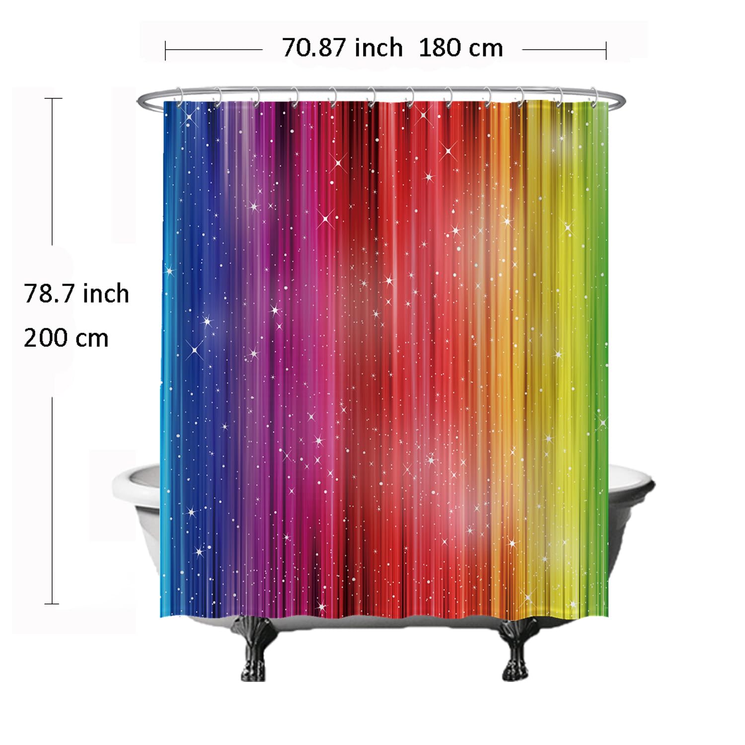 Ulticool Tenda Da Doccia Arcobaleno 180x200 Cm – Con 12 Anelli – Lavabile E Impermeabile - 4
