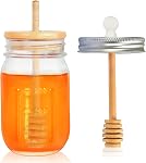 GIVAMEIHF16oz Pot de miel,Jarre de miel de verre avec le pot de sucre-extra Mason Jar L'amande de miel ,Distributeur de miel du verre,Conteneurs de miel et Jarres de miel pour le stockage et la distribution du miel,Merci Cadeau