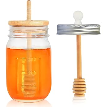 GIVAMEIHF Honigtopf aus Glas mit extra Einmachglas 473 ml Honigbeh lter Honigbeh lter zur Aufbewahrung und Dosierung von Honig Dankesch n-Geschenk
