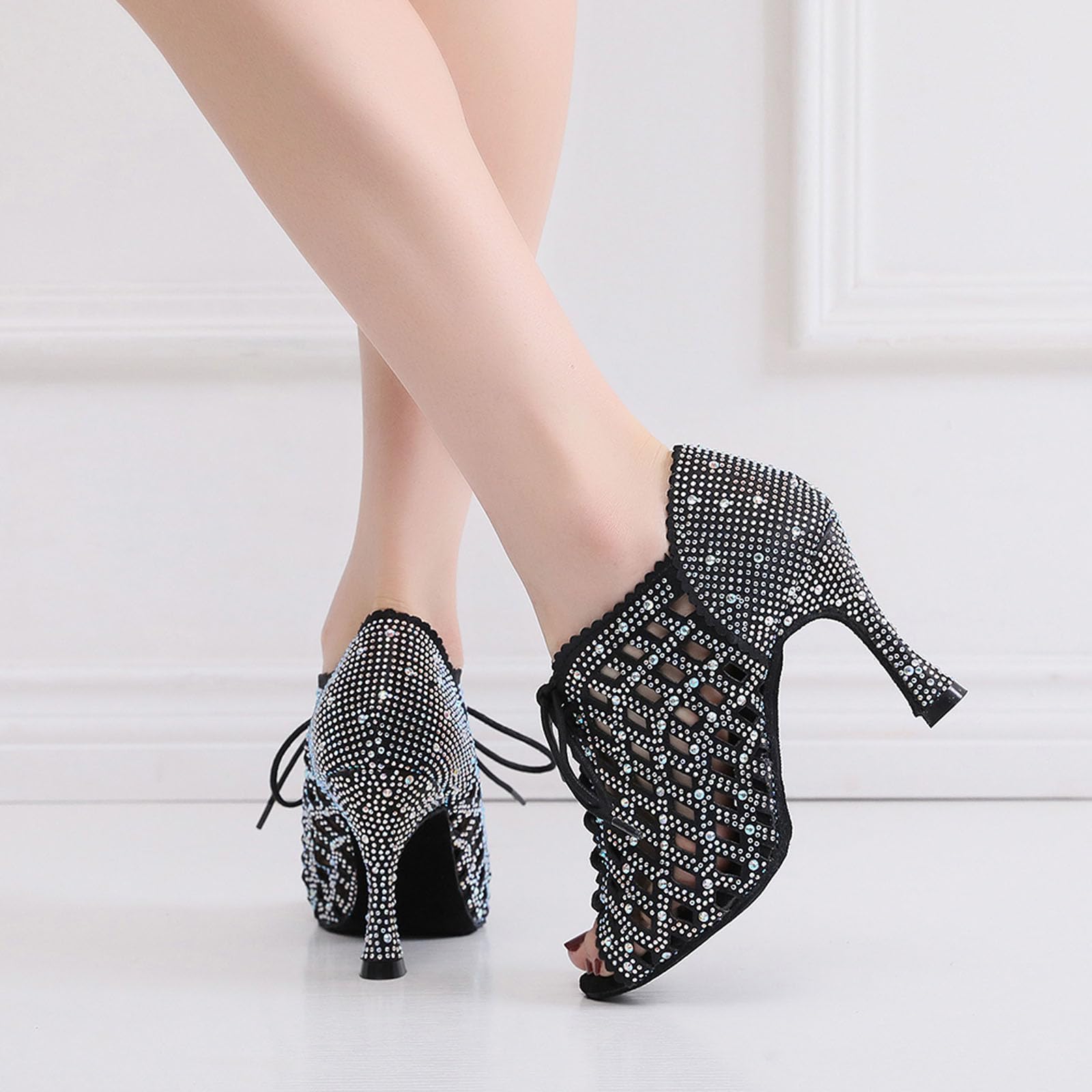 SWDZM Scarpe da Ballo Stivaletto Latino Americano Donna con Strass alla Caviglia Scarpe da Ballo Salsa Latino Dress Party
