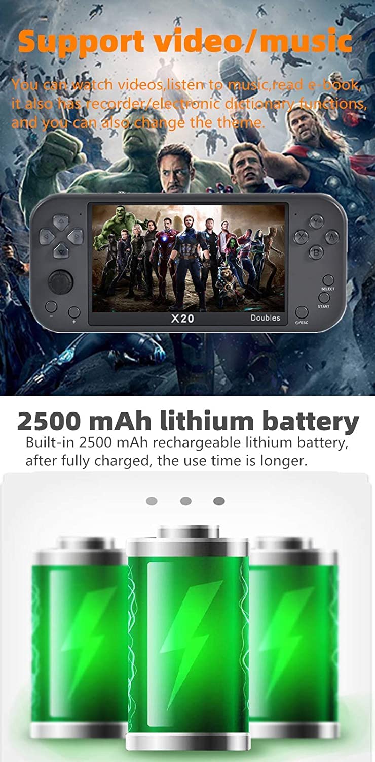 CHROX Console di Gioco per Doppio Giocatore con Controller Wireless da 5,1 Pollici, 9000 Giochi retrò Integrati, Supporta Video/Musica/E-Book/Dizionario Elettronico/Batteria al Litio con Uscita HDMI