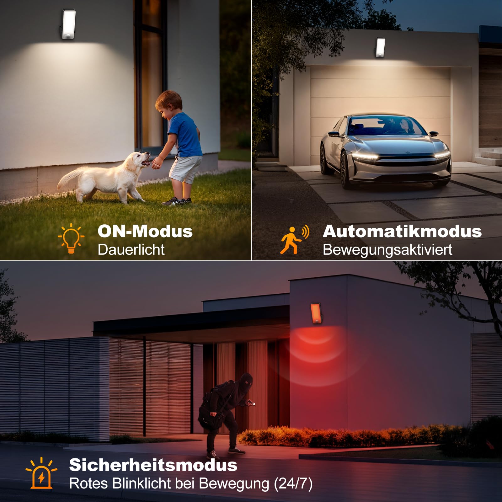 Aussenlampe mit Bewegungsmelder, 10000mAh Akku Lamp mit Bewegungsmelder Aussen IP65 Wasserdichte 3 Modi 3000K-6000K Dimmbar Wandleuchte Ohne Stromanschluss für Veranda,Garage, Garten - Schwarz 2 Stück