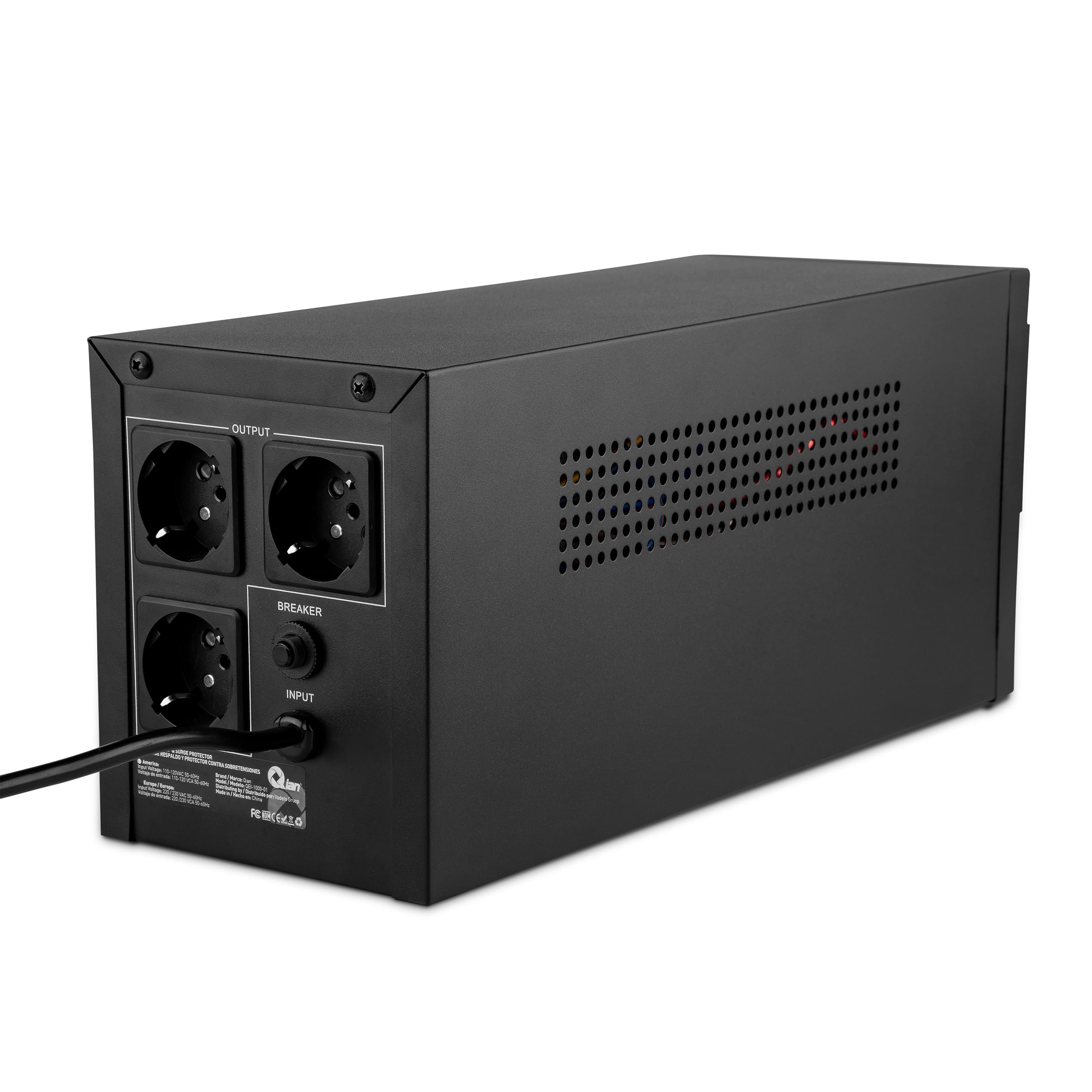 QIAN Onduleur UPS Line Interactive 1000VA Mini-Tour Compacte Charge Rapide Protection Contre Les Surtensions Puissance de Sortie 600W avec 3 Douilles Schuko (Noir)