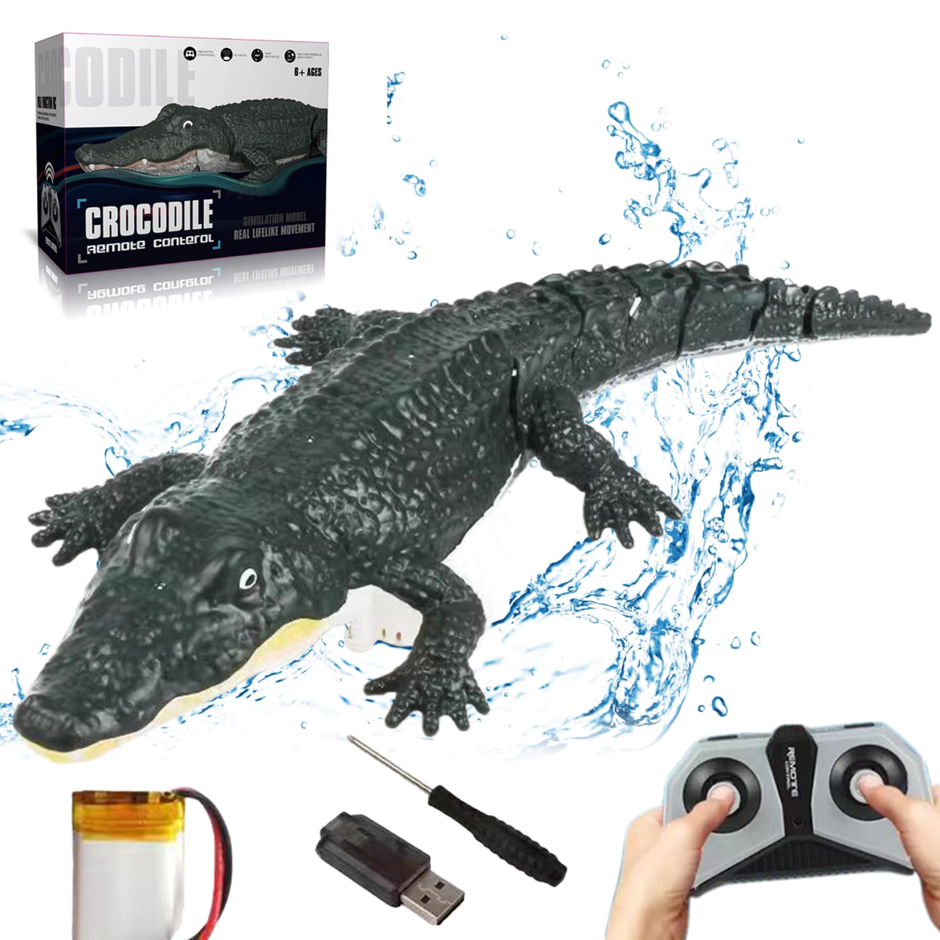 Alligatore telecomandato, Doppia da 2, 4 GHz, Coccodrillo RC da Piscina Realistico, Giocattoli Acquatici Ricaricabili Impermeabili