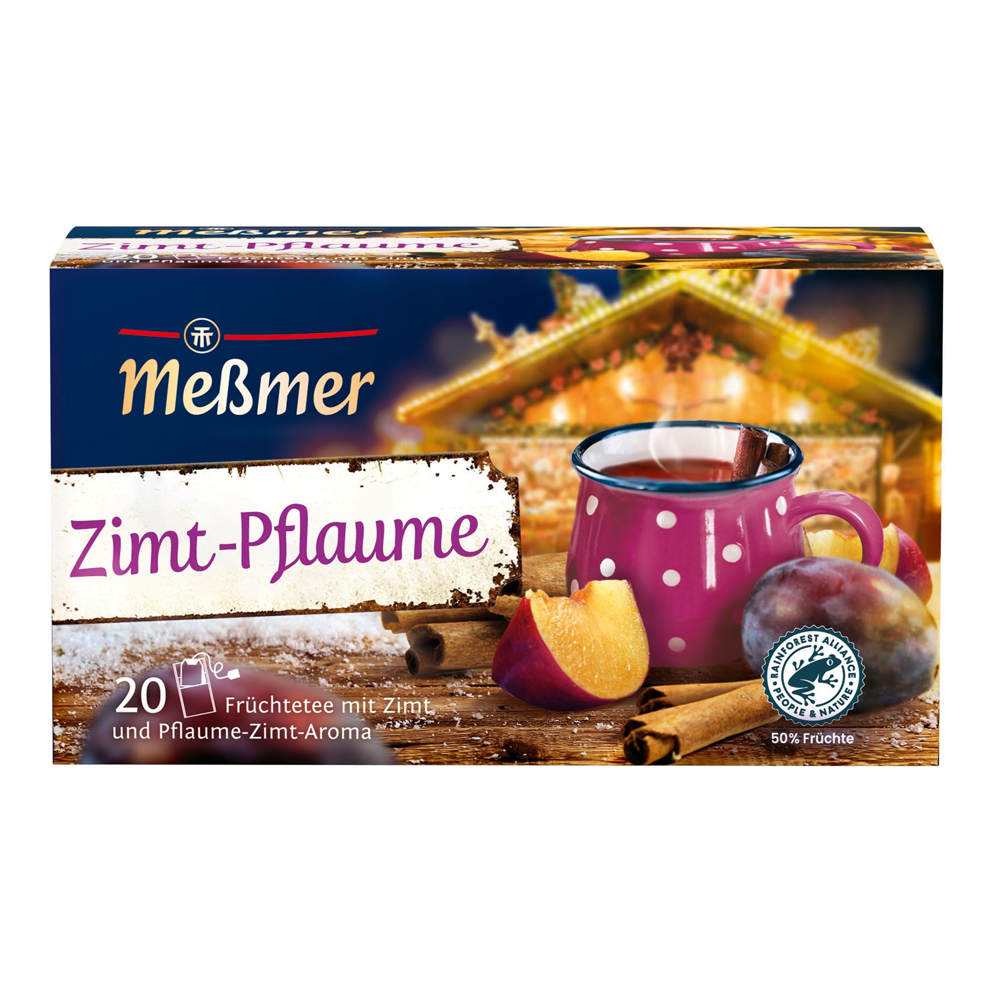 Meßmer Zimt Pflaume | Winterlicher Früchtetee mit fruchtig-würzigem Aroma | 20 Teebeutel | Vegan | Glutenfrei | Laktosefrei