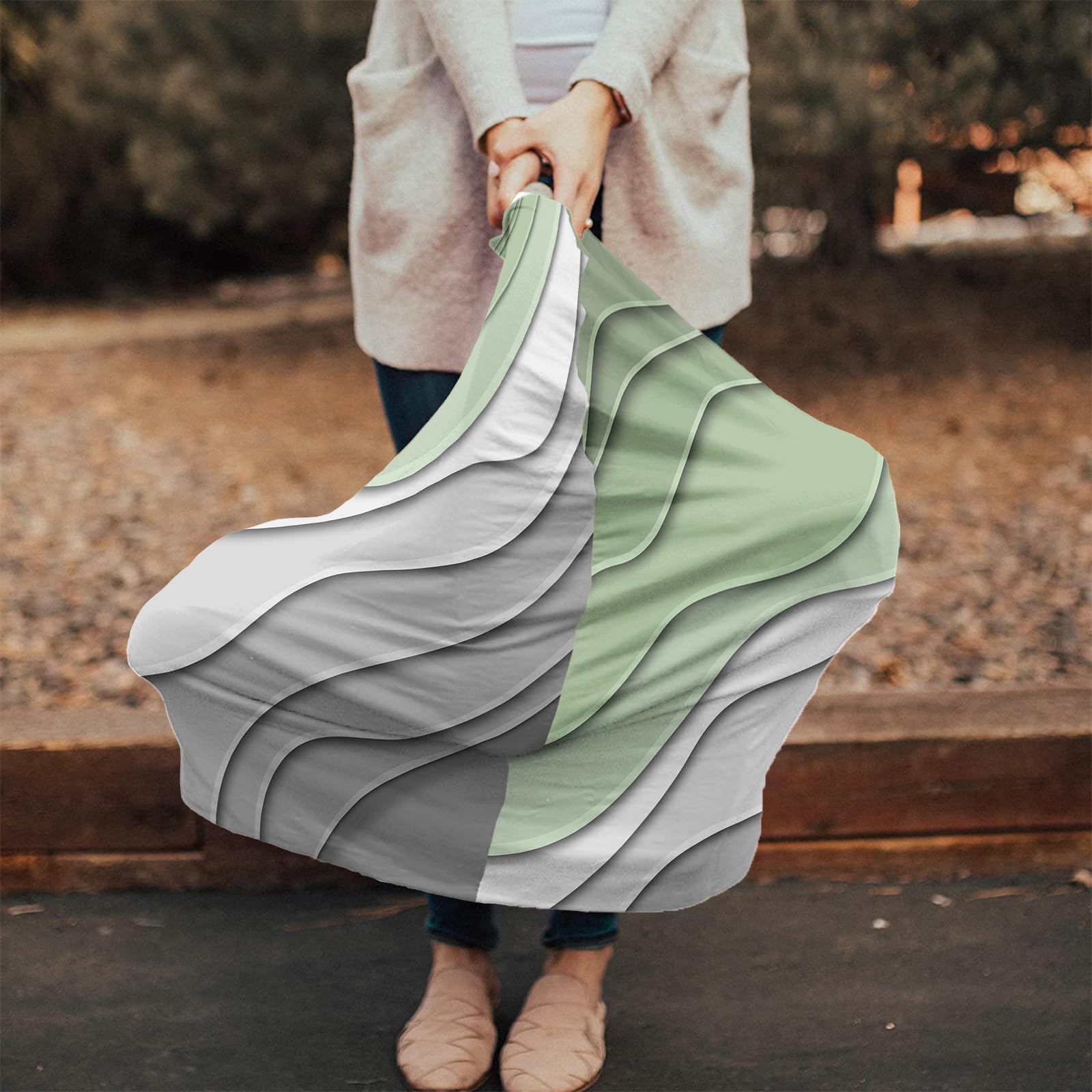 Nursing Cover for Breastfeeding Scarf, Sage Green Grey Lines Abstract Art Baby Car Covers Super Soft Multi Use for Canopy Shopping Cart Cover Blanket Stroller Cover