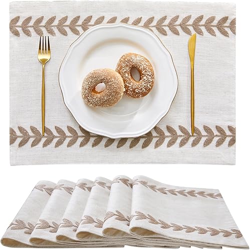 Miniatura 13 de Wracra Manteles bordados, juego de 4 manteles de 13 x 18 pulgadas, manteles rústicos irregulares de sauce para mesa de cocina y resistentes al Verde