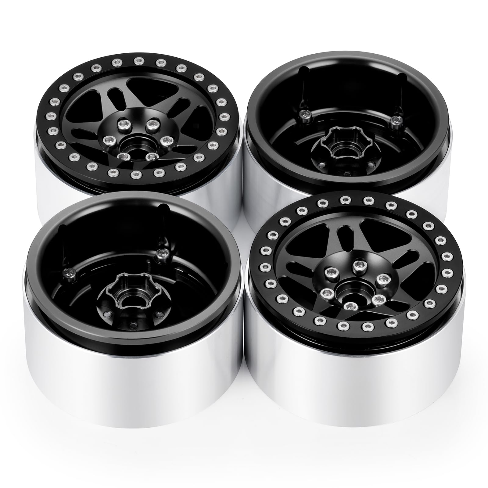Runup 4 sztuki 2,2-calowych felg Beadlock, 35 mm aluminiowe felgi do AXIAL Wraith RR10 90048/90018 TRX4 SCX10 D90 1/10 RC Crawler Truck (czarne)