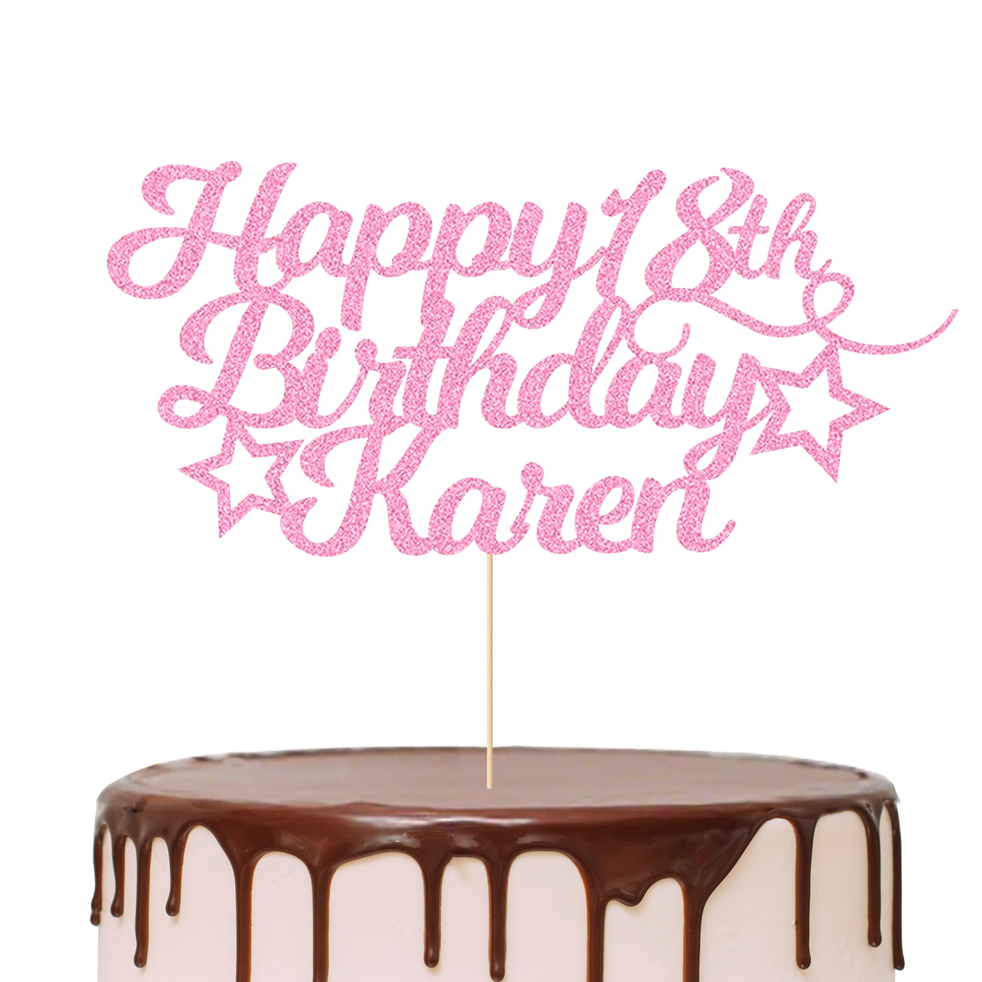 EDSG Happy Birthday Cake Topper Personalised, Custom Cake Topper with Any Age Name, Double-Sided Glitter Cake Topper 13th 16th 18th 21st 30th 40th 50th 60th 80th (with Colored Star Set) — view 6