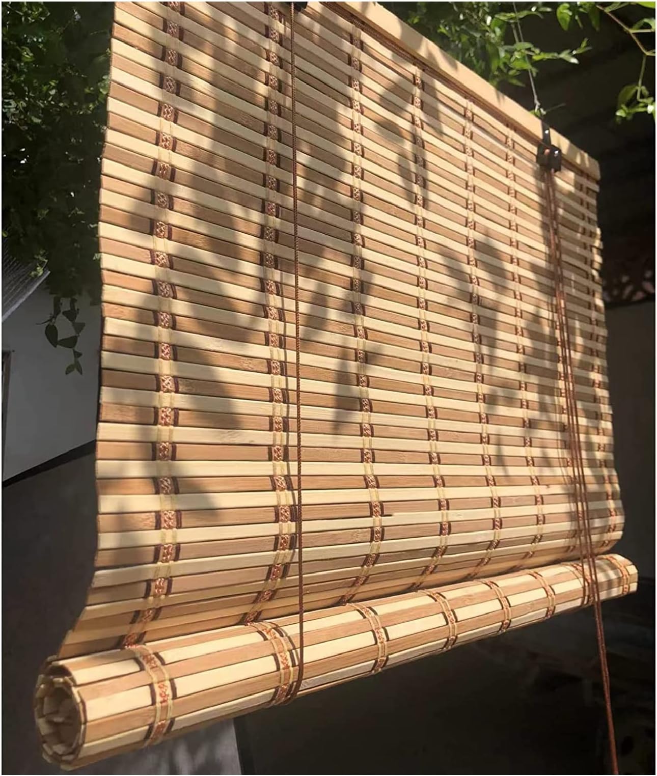 STRMAX Natural Bamboo Roller Blind,Bamboo Blinds,Roman Roller Shades For Window/Door/Patio,Ceiling or Wall Installation,Light-Transmissive,Non-Transparent,All Installation Parts Included (Color : Nat