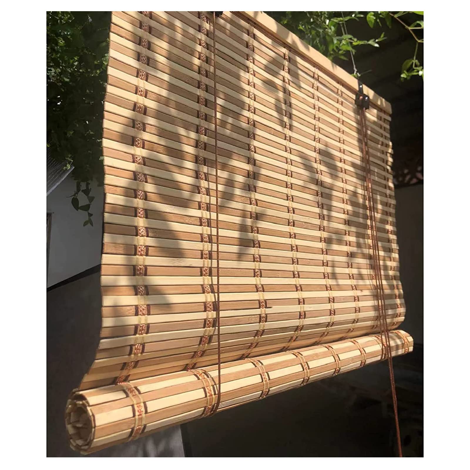 STRMAX Natural Bamboo Roller Blind,Bamboo Blinds,Roman Roller Shades For Window/Door/Patio,Ceiling or Wall Installation,Light-Transmissive,Non-Transparent,All Installation Parts Included (Color : Nat