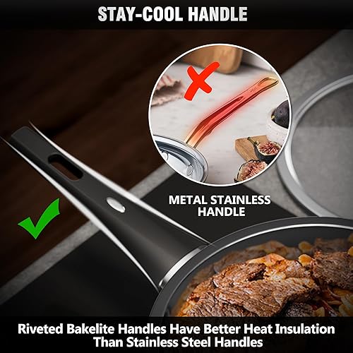 Miniatura 3 de Juego de utensilios de cocina de acero inoxidable, juego de ollas y sartenes de 14 piezas, juego de sartenes de cocina con mango que se mantiene