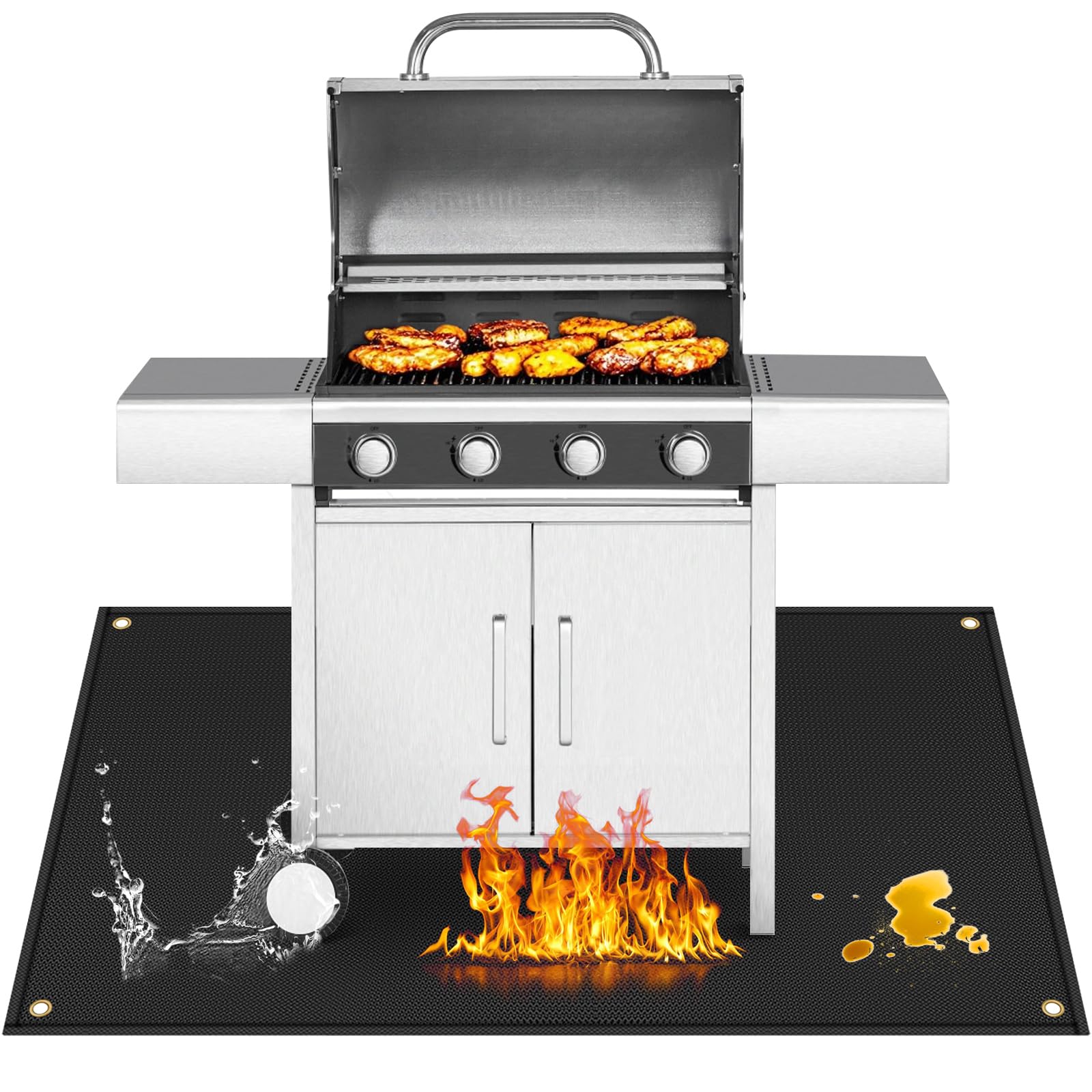 Khongoo Heat Resistant Mat for BBQ Floor Protection, 100x150 cm, Black