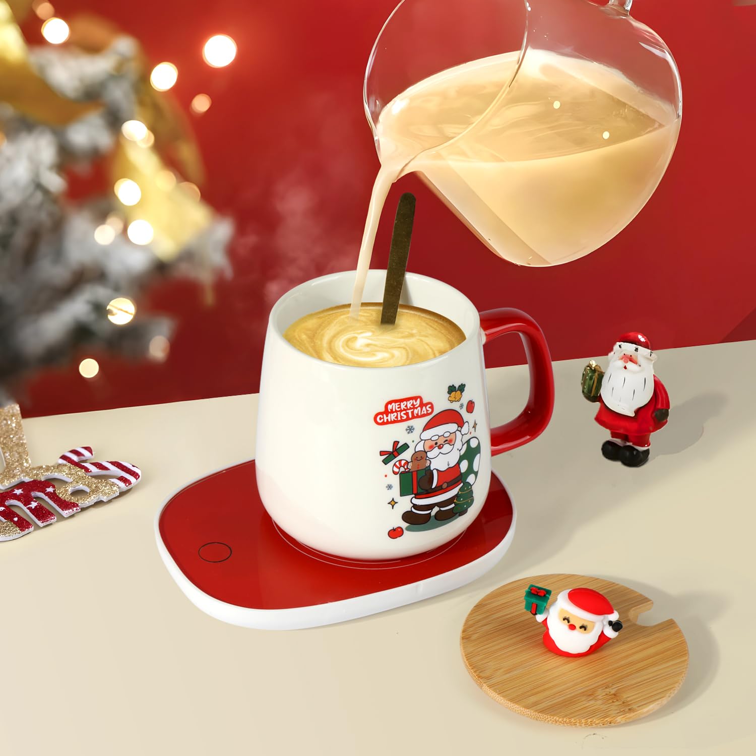 Weihnachtstasse, Tassenwärmer, Elektrischer Kaffeewärmer, Weihnachtstassen Set, Büro für Liebhaber von Wintergetränken (SDLR01)