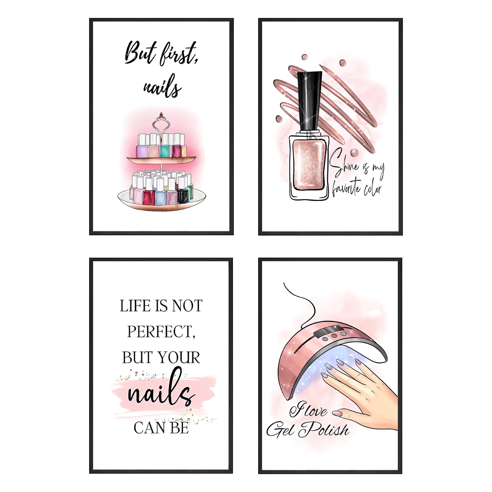 KLPOARTQ Modern Girl Room Decor, Nail Quote Poster Set including 4 Pieces Frame