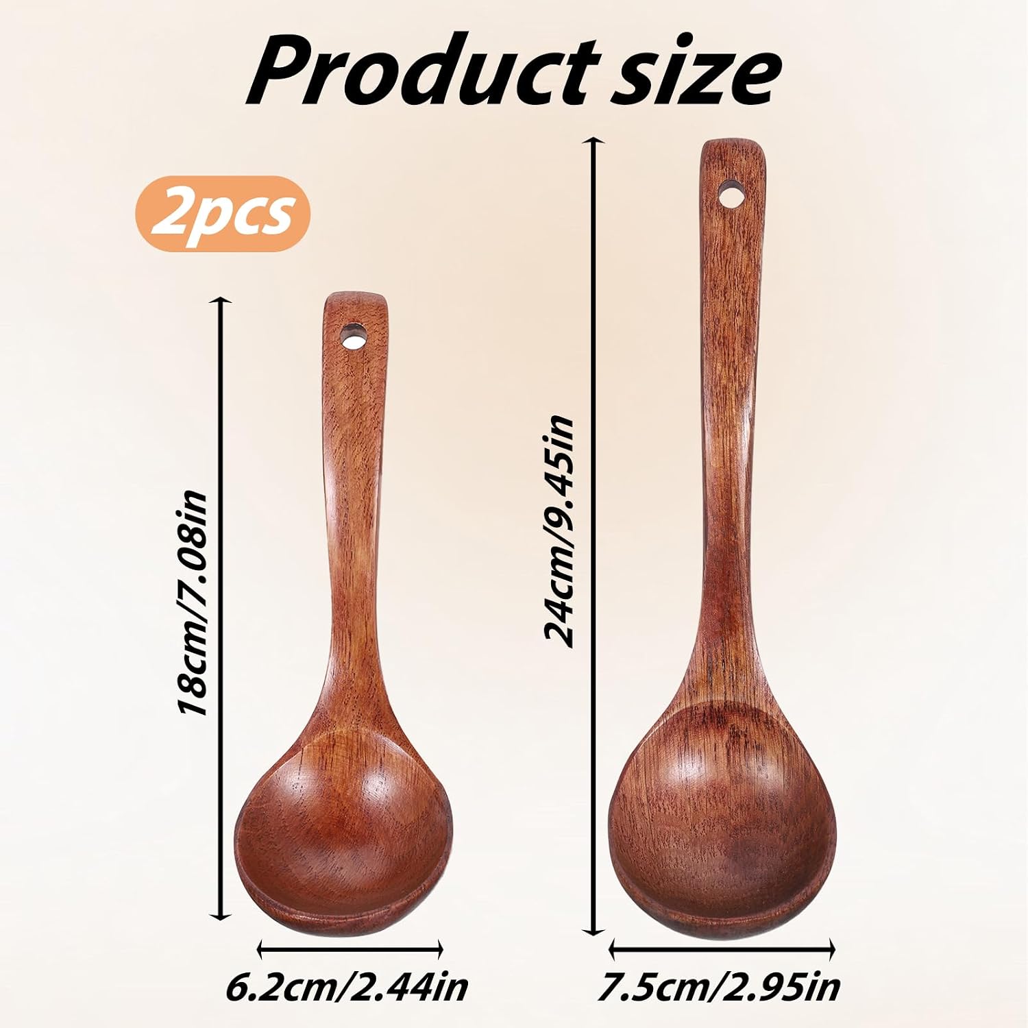 2 Pcs Wooden Soup Spoon for Cooking, Teak Wooden Serving Spoon
