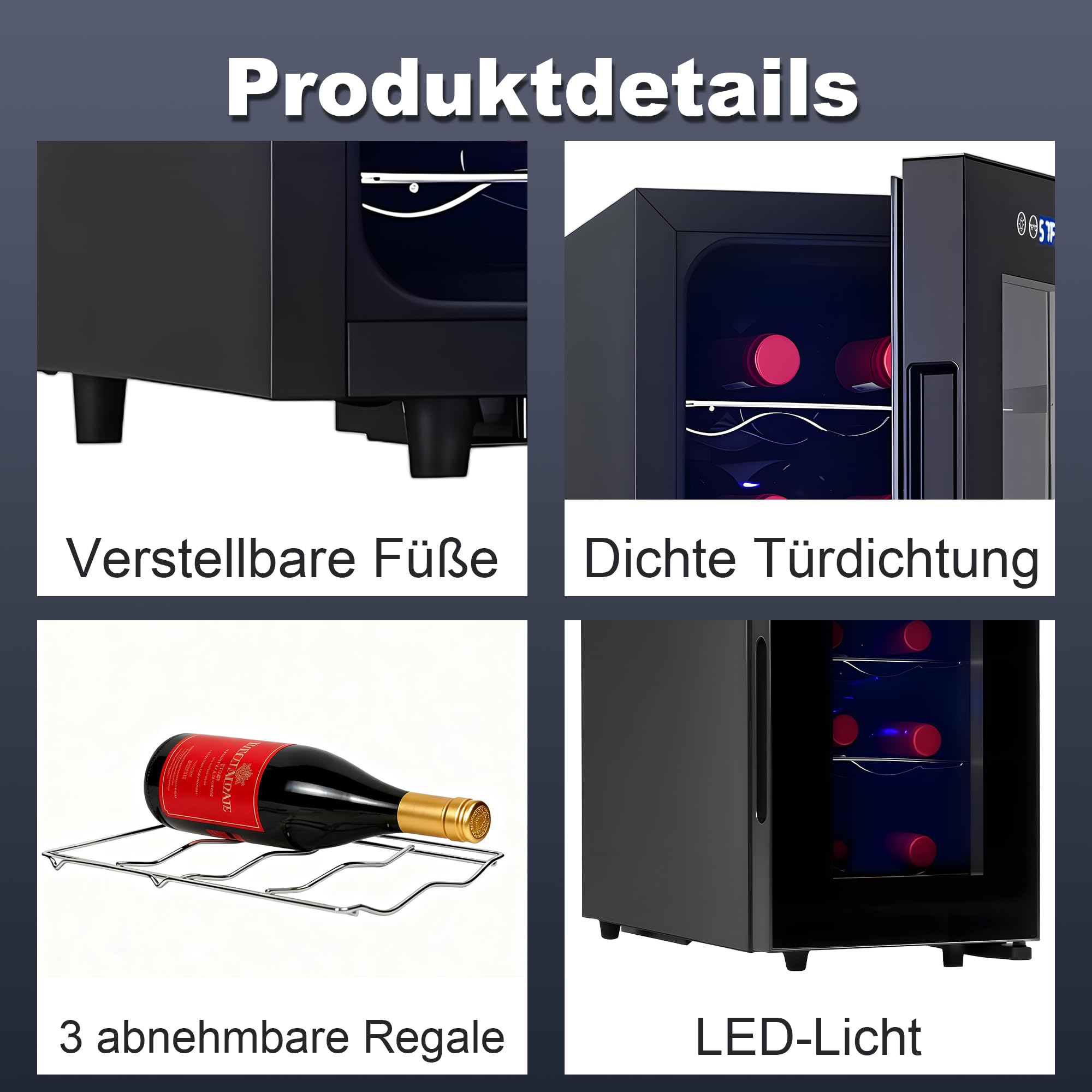 Iceblue Weinkühlschrank 6-Flaschen digitale Temperatursteuerung Schwarz