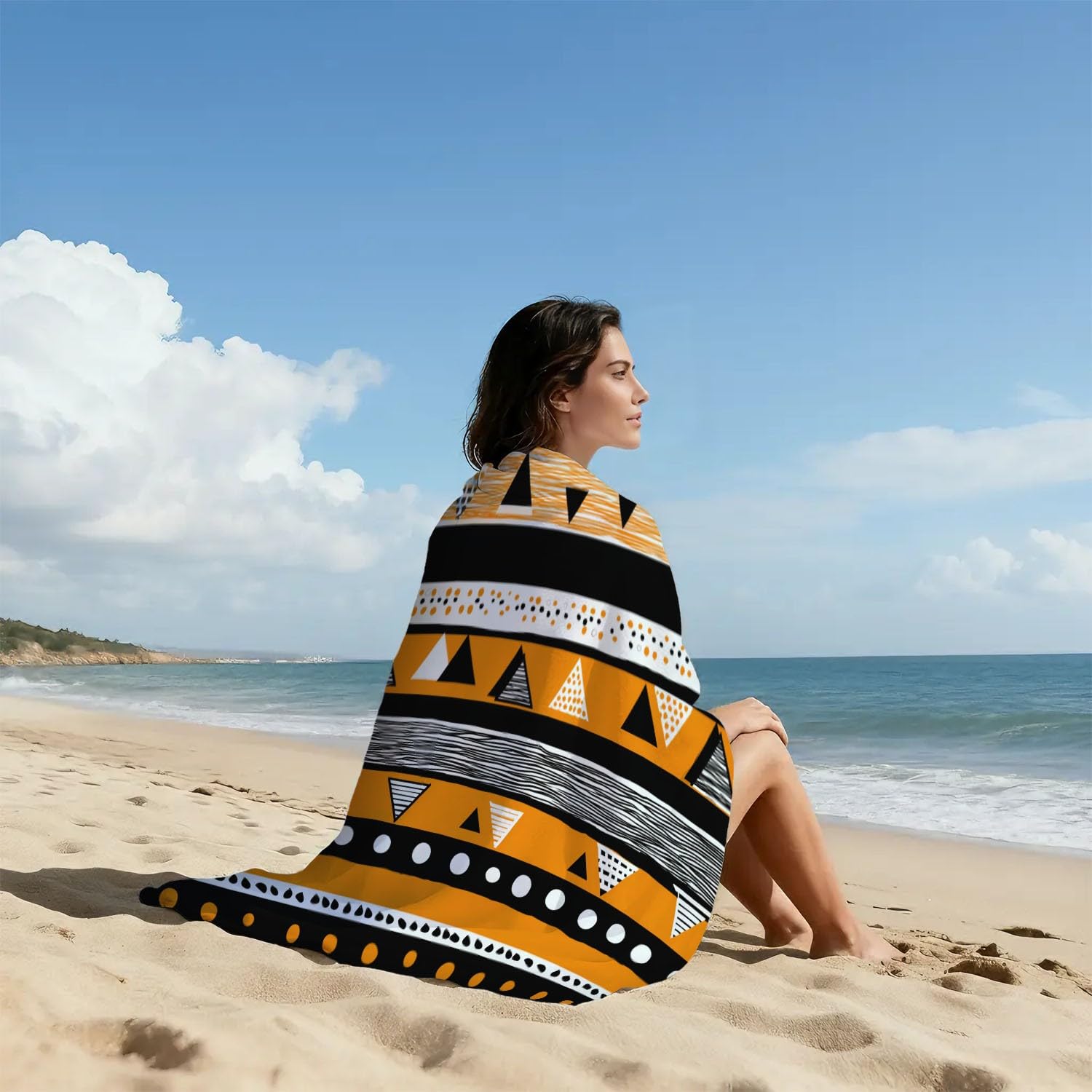 Böhmisch, Geometrisch Strandtuch 230 x 210 cm - Strandtuch trandtuch Leichtdünn Weich Bänder, Dreiecke, Punkte, Streifen,für Strand, Pool, Yoga, Picknick