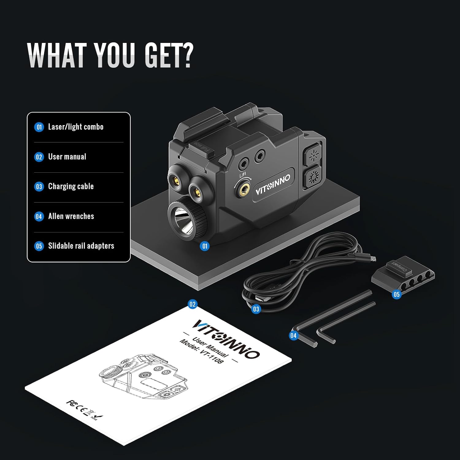500lm Pistol Light and Blue Green Laser Combo,Slidable Weapon Light and Laser Beam for Guns with Picatinny