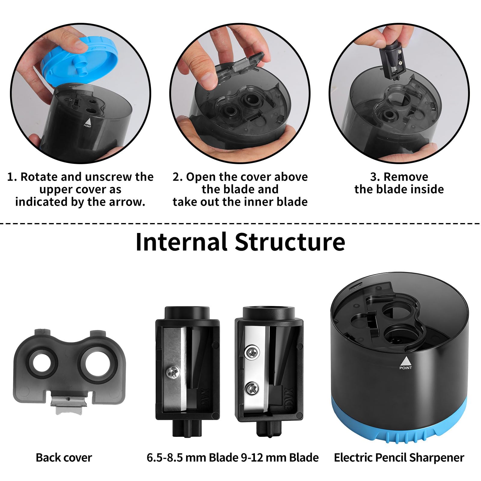Temperamatite Elettrico Per Bambini, Temperamatite Elettrico Per 4 Misure (6-12 Mm), 4 Fori Per Matite Spesse E Sottili, Perfetto Per I Bambini In Ufficio O A Casa Blu