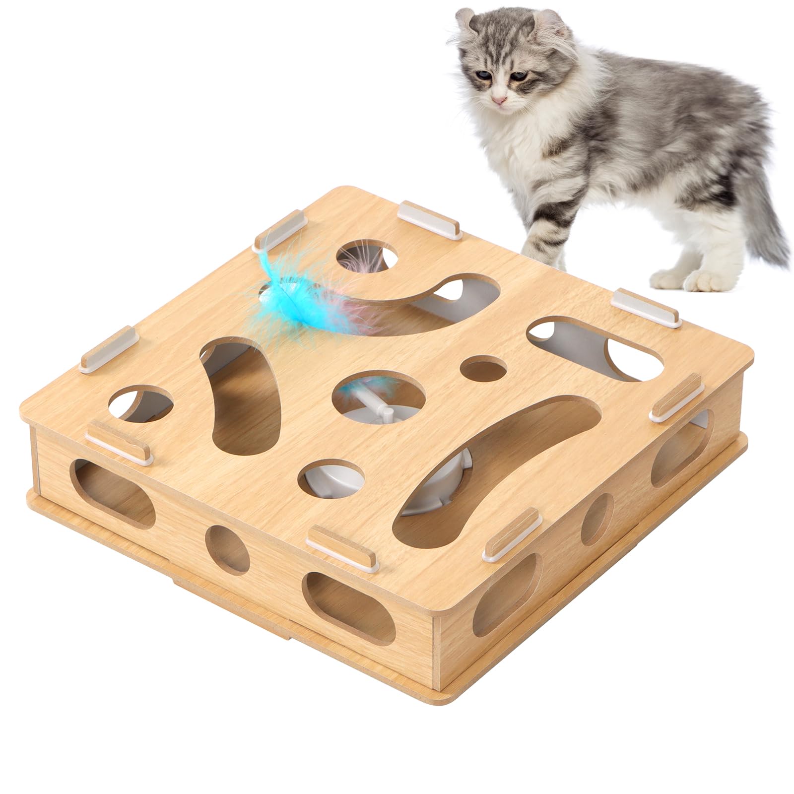 zQSFP Puzzle cat Toys:Moving Concealed Feathers?Touch Activated Cat Kitten Toy Cat Exercise Toys for Indoor Bored Adult Cats (Nature)