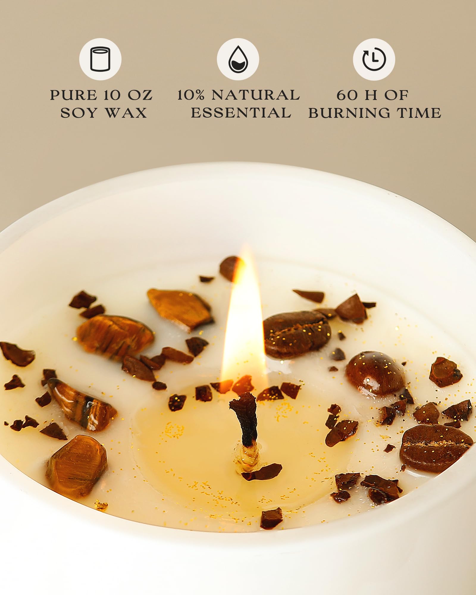Candele profumate per caffè macchiato da donna, candela per aromaterapia con cristalli all'interno, 284 ml, durata di combustione 60 ore, candele di soia per la casa, regalo di compleanno, San