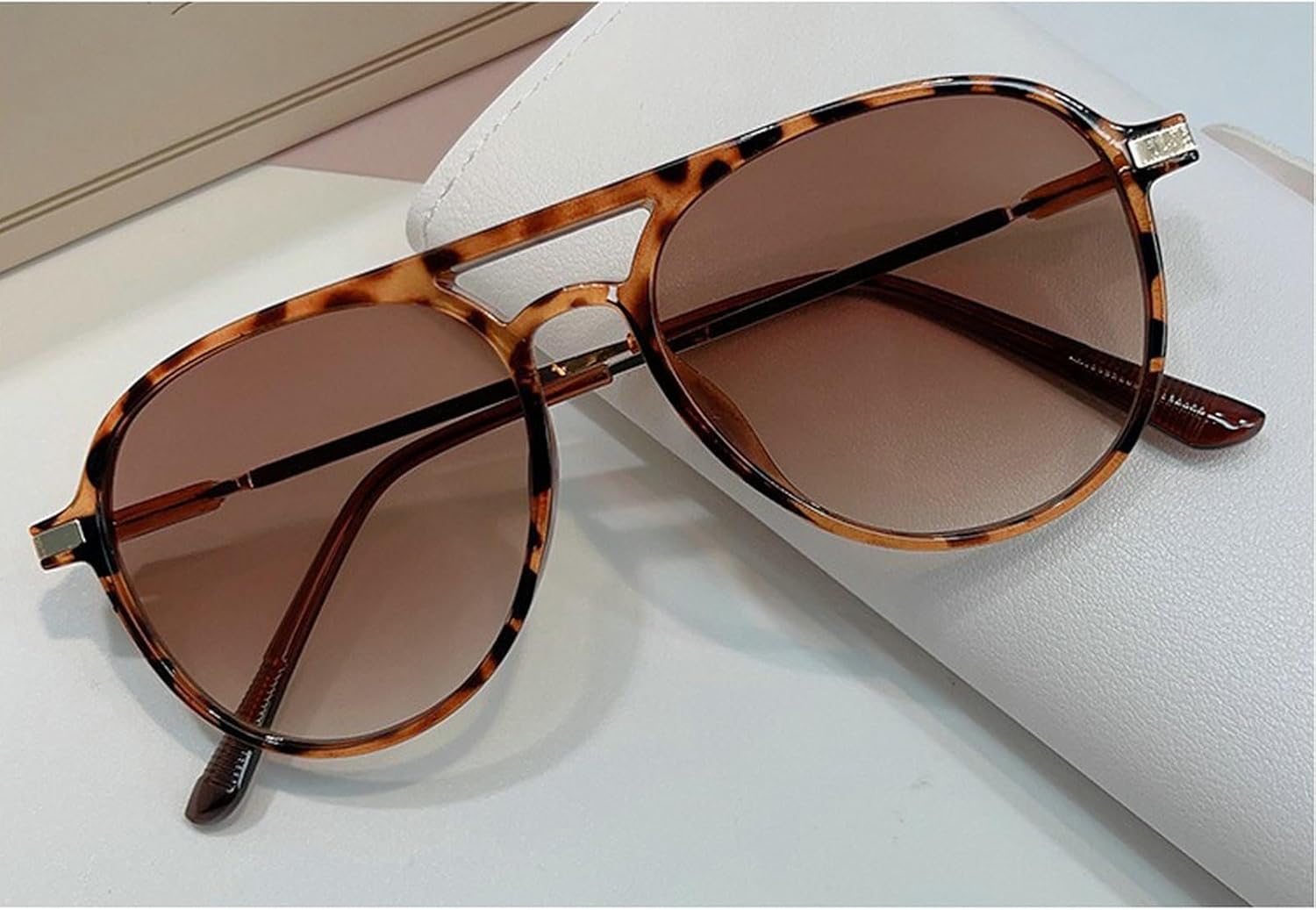 Womens Oversized Pilot Sunglasses Retro Trendy Round Sun Glasses Big Brown lens Vintage Double Beam Shades - Image 2