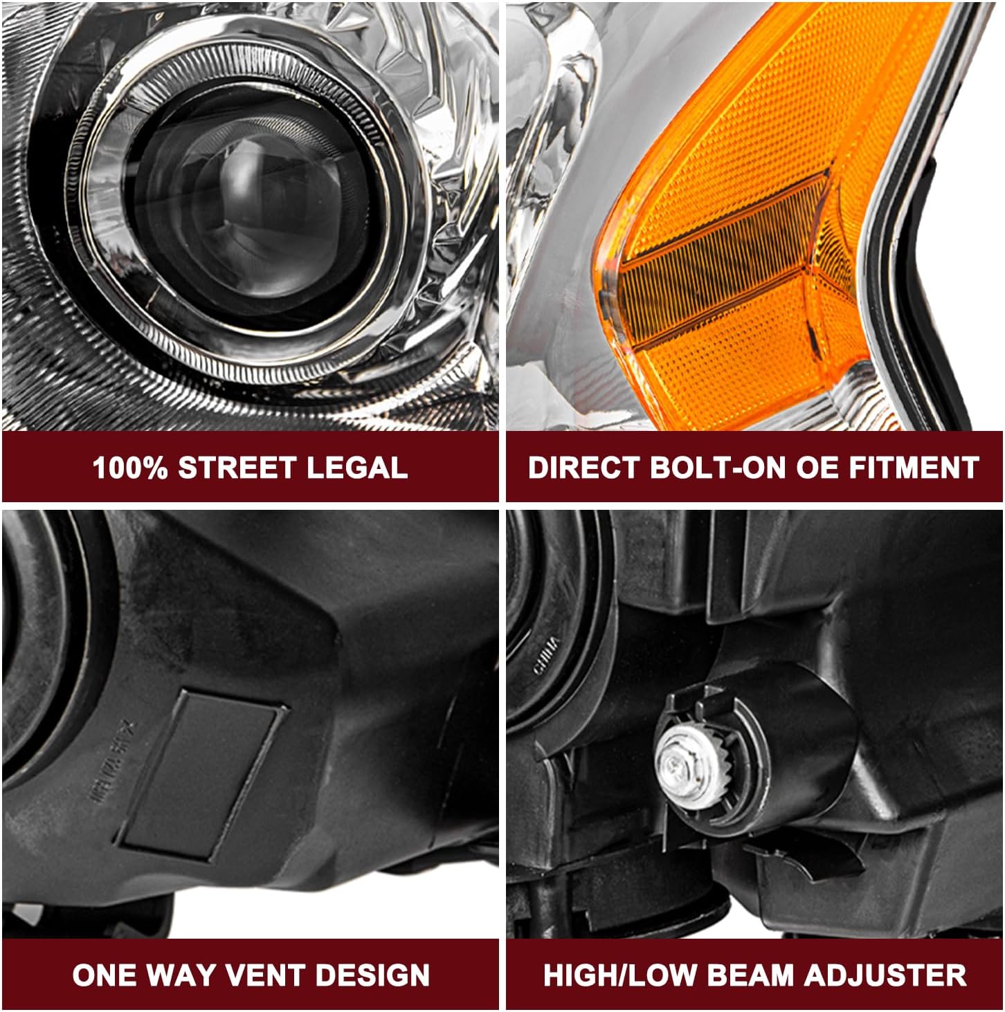 JSBOYAT Headlight Assembly Replacement fit for 2013 2014 2015 Altima 4-Door Sedan Projector Headlamp Driver and Passenger Side Black Housing with Clear Reflector