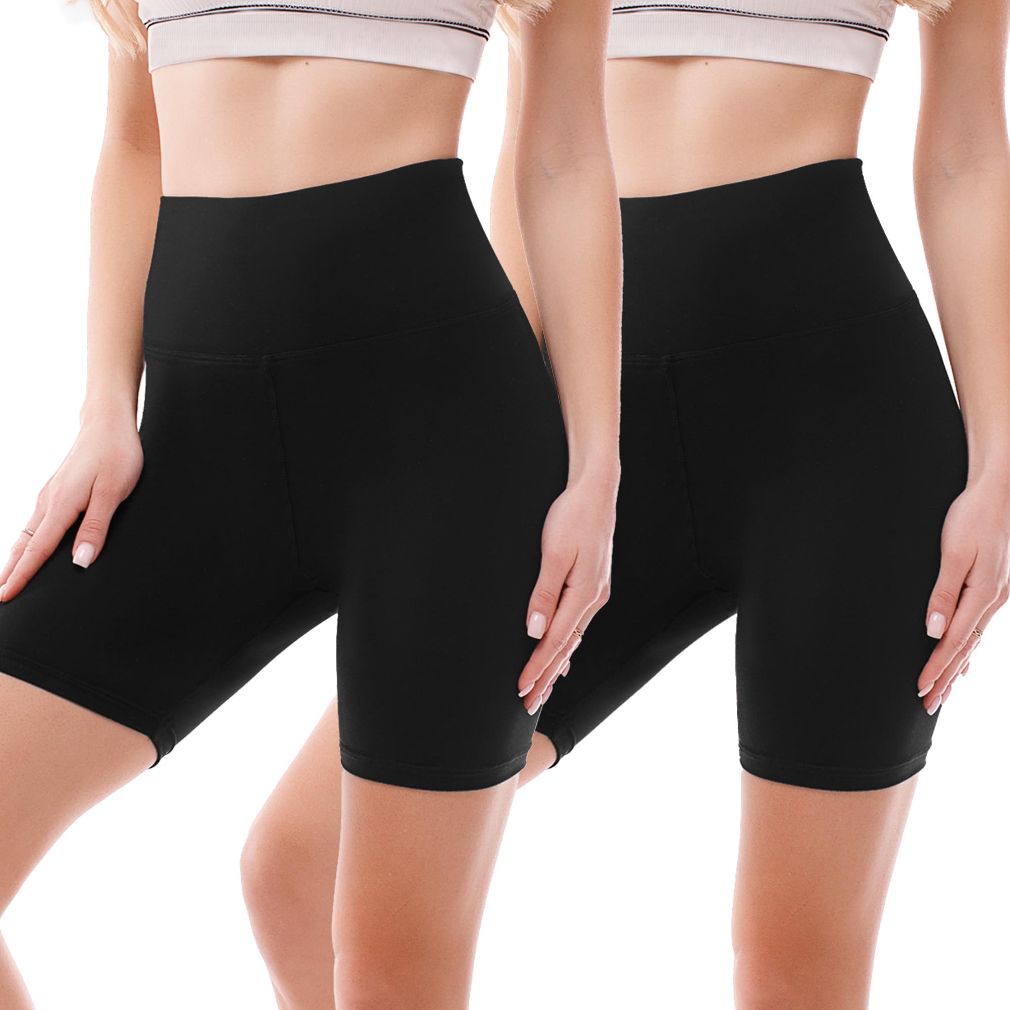 SINOPHANT 2 Pack Biker Shorts High Waisted Women Tummy Control Gym Yoga Black S-M