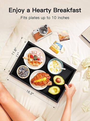 Miniatura 3 de Pipishell - Bandeja de cama con patas plegables para servir desayuno en la cama o usar como bandeja de platos (negro)