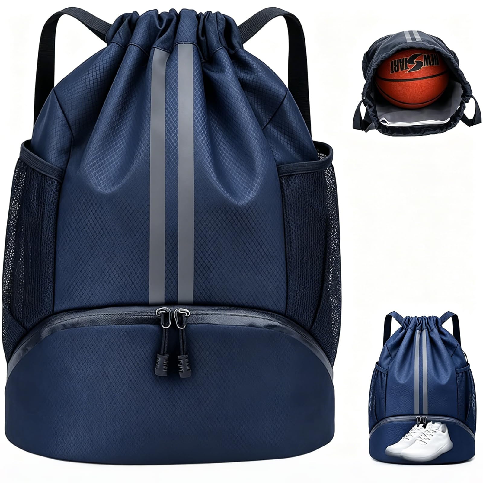 WQorphix Football Bag, Waterproof Drawstring Backpack, Pe Kit Bag for Gym & Swim – Lightweight Sports Bag with Shoe Compartment, Large Capacity, Wet/Dry Pockets (Men & Women)
