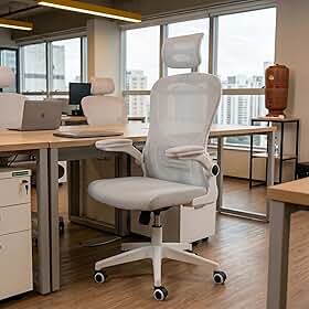 Cadeira Ergonômica para Home Office com Apoio Lombar Ajustável, Encosto em Mesh Respirável e Apoio de Cabeça – Giratória (Branco e Cinza)